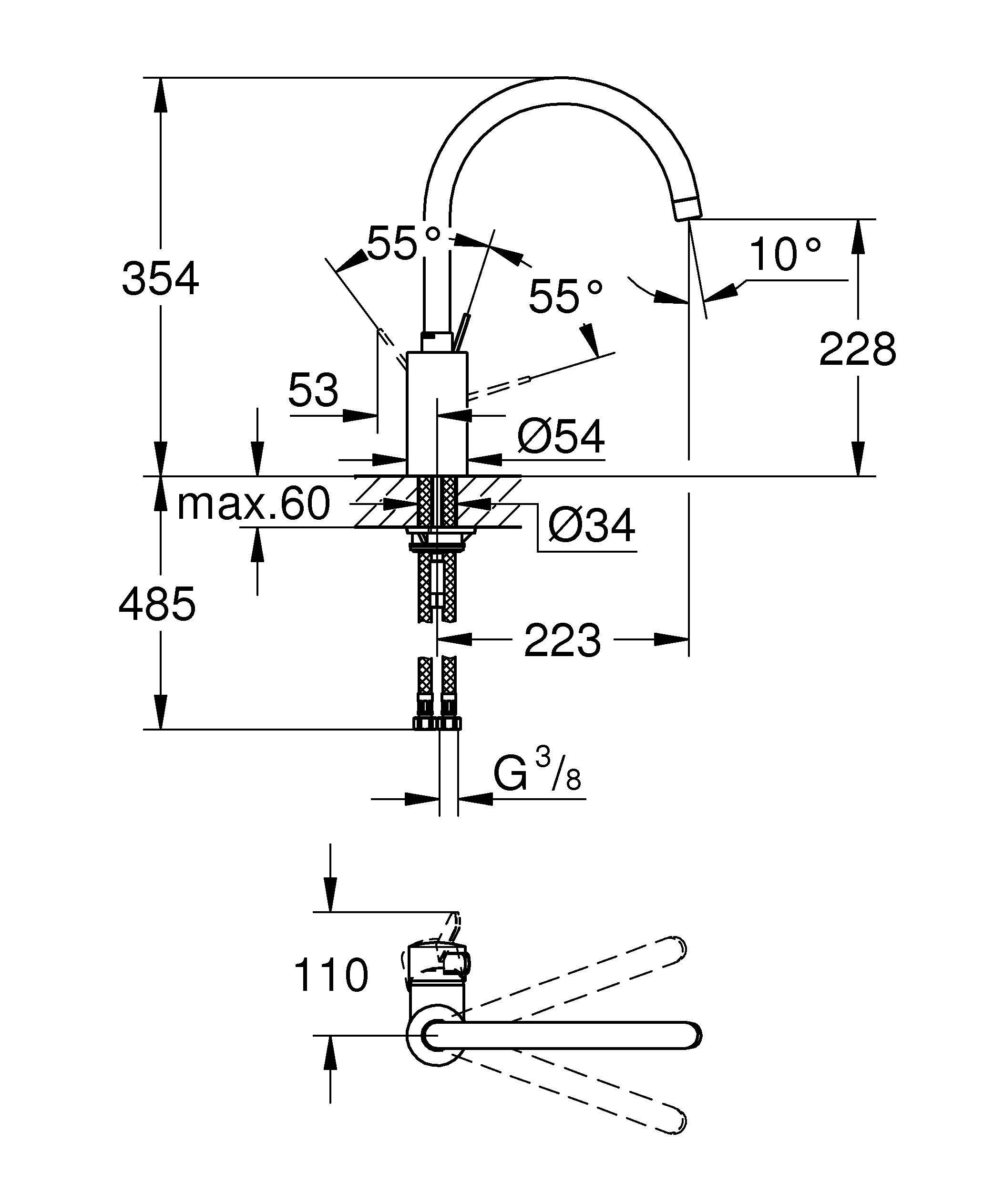 Grohe mitigeur évier eurosmart cosmopolitan 32845000
