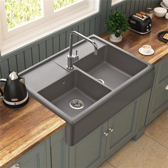 Evier 2 bacs granit gris